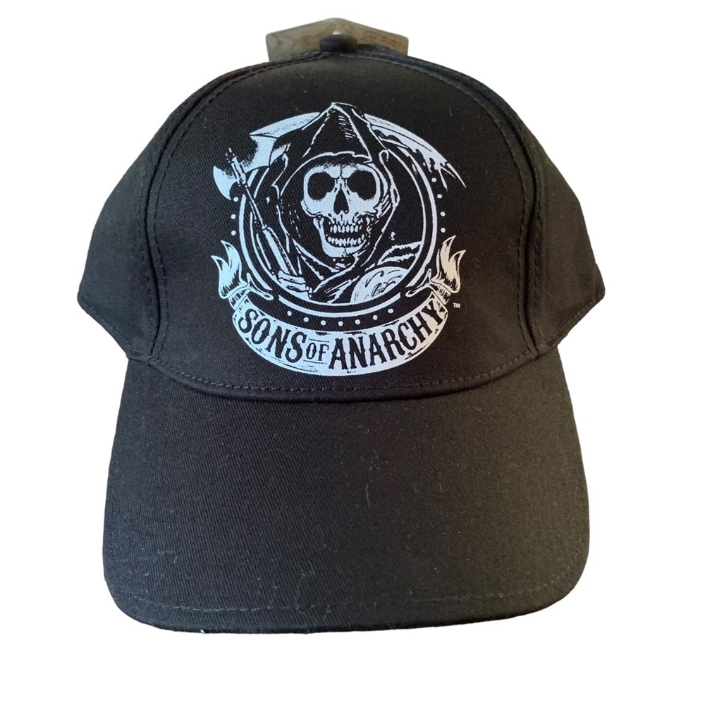 Sons of Anarchy SAMCRO Reaper Fitted Hat Black & White Cap Biker Edgy